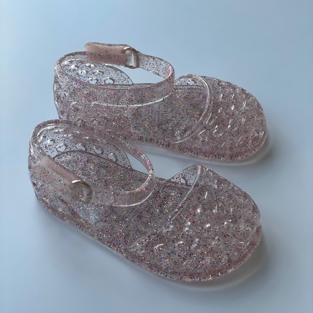 Baby girl pink glitter jelly sandals. Size 6-12months